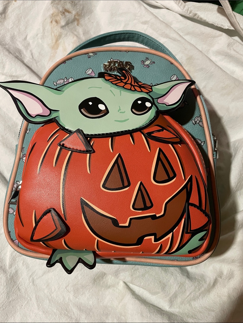 Loungefly Grogu Pumpkin Kids Backpack - Orange, Green, Teal, Pink